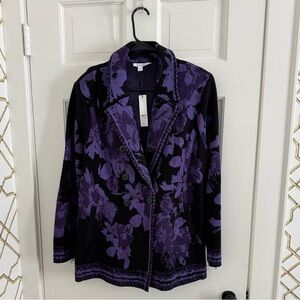 Chico's Purple and Black Floral sweater knit Blazer